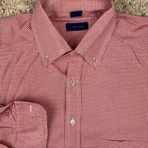 Jeff Rose Shirt Men’s Large Red White Check Made in Italy Cotton Button Up